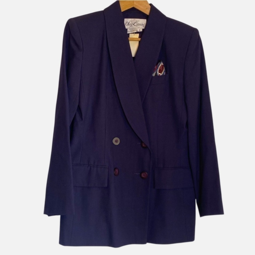 VTG NOS Oleg Cassini Women's Navy Blazer Dbl Breasted Power Jacket Sz 8